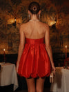 Satin Ball Gown Strapless Formal Dresses with Unique Bubble Hem
