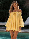Chiffon A-Line Off Shoulder Formal Dresses with Bow