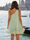 Tulle A-Line One Shoulder Formal Dresses with Decorative 3D Hand‑Made Floral Hem Trim