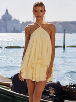 Chiffon A-Line Halter Formal Dresses with Tiered Ruffle