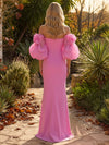 Jersey Sheath Off Shoulder Formal Dresses with Voluminous Bubble Puff Sleeves