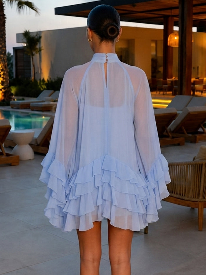 Chiffon A-Line High Neck Formal Dresses with Keyhole