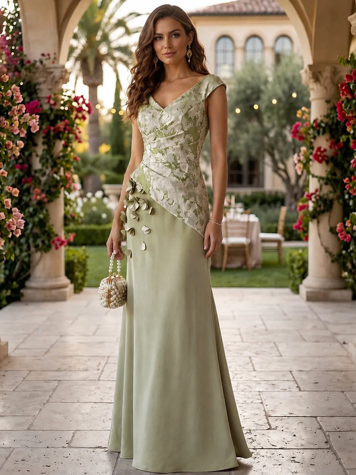 Satin A-Line V Neck Formal Dresses with Side Waist Ruched Shaping Detail