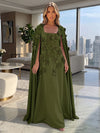 Jersey A-Line Square Neck Formal Dresses with 3D Flowers