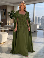 Jersey A-Line Square Neck Formal Dresses with 3D Flowers