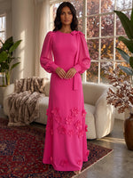 Jersey A-Line Crew Neck Formal Dresses with 3D Flowers