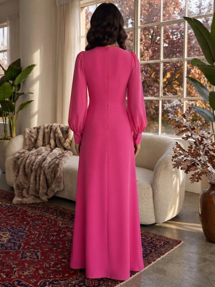 Jersey A-Line Crew Neck Formal Dresses with 3D Flowers