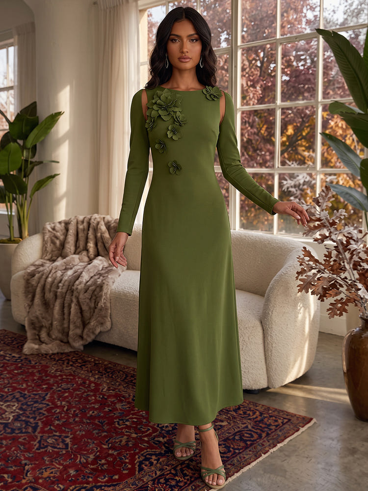 Jersey A-Line Crew Neck Formal Dresses with Shoulder Cutout Design