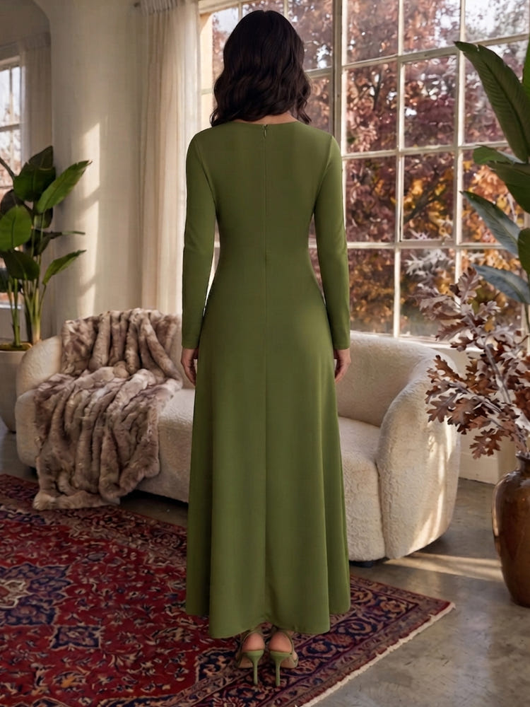 Jersey A-Line Crew Neck Formal Dresses with Shoulder Cutout Design