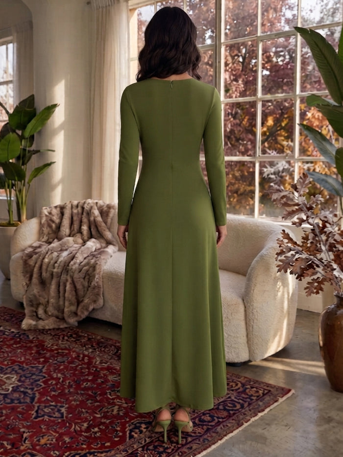 Jersey A-Line Crew Neck Formal Dresses with Shoulder Cutout Design