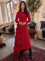 Jersey A-Line Crew Neck Formal Dresses with 3D Flowers