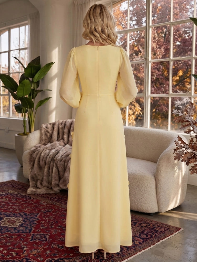 Jersey A-Line Crew Neck Formal Dresses with 3D Flowers