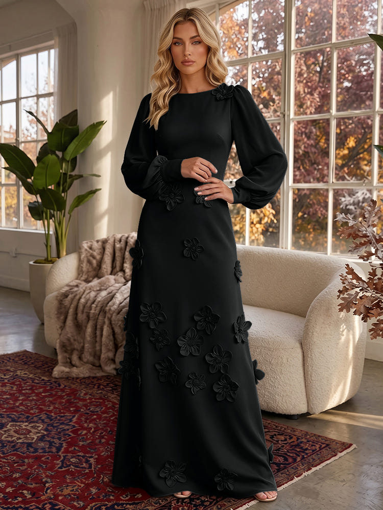 Jersey A-Line Crew Neck Formal Dresses with 3D Flowers