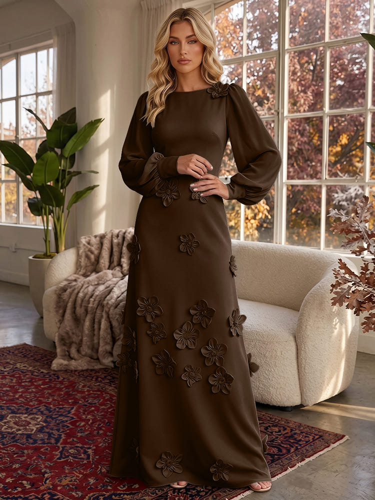 Jersey A-Line Crew Neck Formal Dresses with 3D Flowers