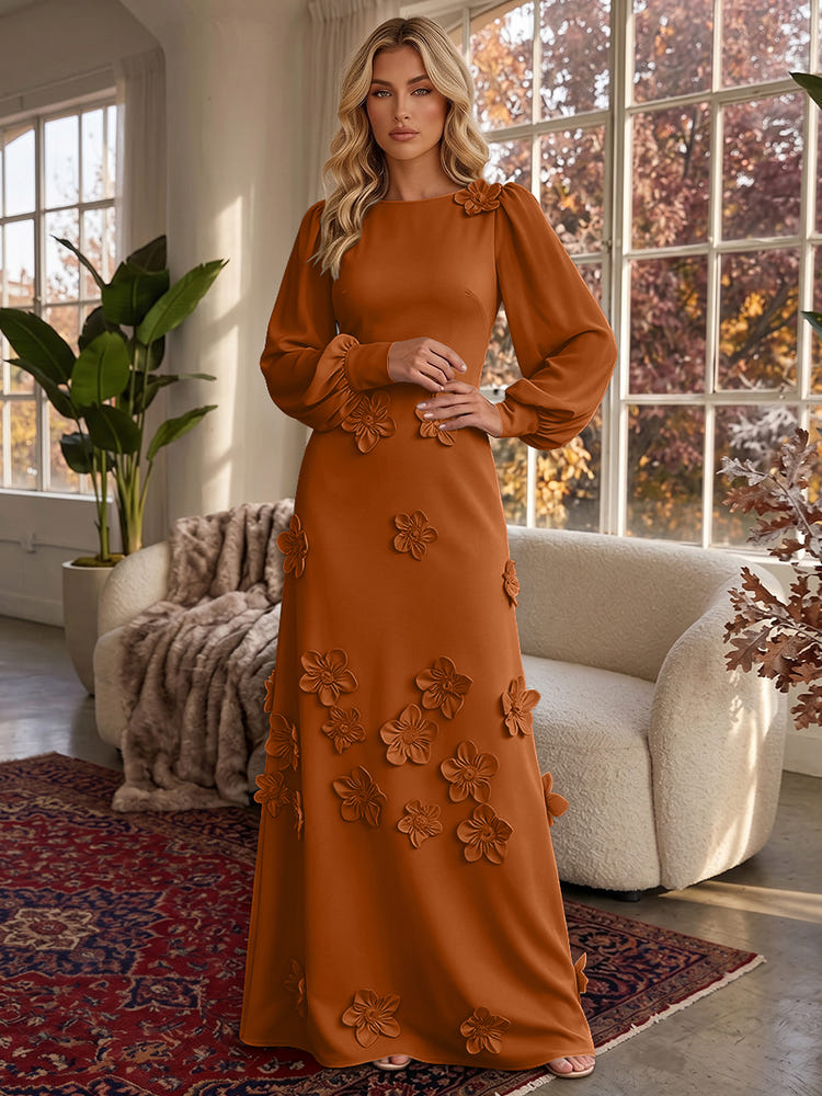 Jersey A-Line Crew Neck Formal Dresses with 3D Flowers