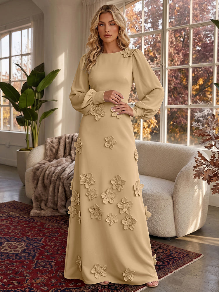 Jersey A-Line Crew Neck Formal Dresses with 3D Flowers