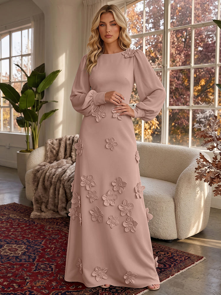 Jersey A-Line Crew Neck Formal Dresses with 3D Flowers