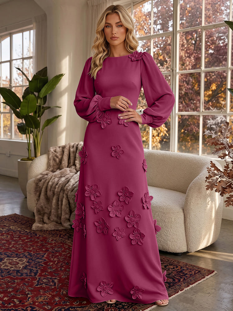 Jersey A-Line Crew Neck Formal Dresses with 3D Flowers