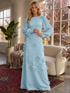 Jersey A-Line Crew Neck Formal Dresses with 3D Flowers