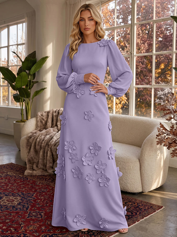 Jersey A-Line Crew Neck Formal Dresses with 3D Flowers