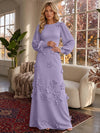 Jersey A-Line Crew Neck Formal Dresses with 3D Flowers