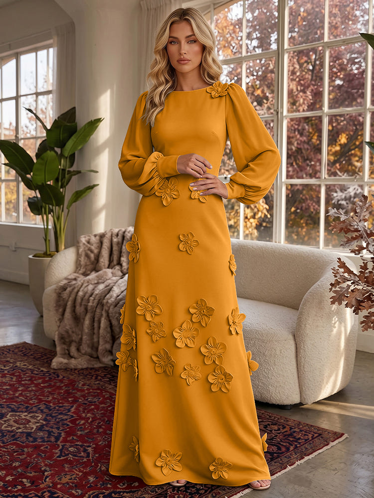 Jersey A-Line Crew Neck Formal Dresses with 3D Flowers