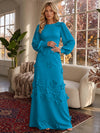Jersey A-Line Crew Neck Formal Dresses with 3D Flowers