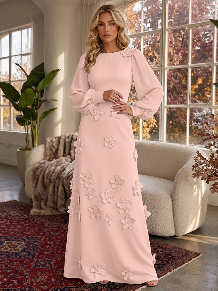 Jersey A-Line Crew Neck Formal Dresses with 3D Flowers