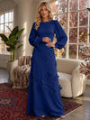 Jersey A-Line Crew Neck Formal Dresses with 3D Flowers