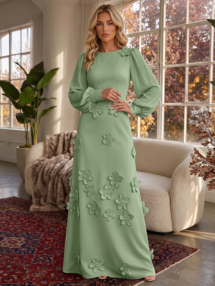 Jersey A-Line Crew Neck Formal Dresses with 3D Flowers