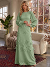 Jersey A-Line Crew Neck Formal Dresses with 3D Flowers