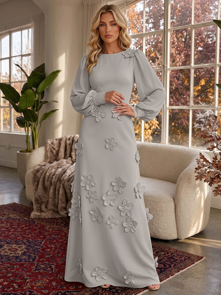Jersey A-Line Crew Neck Formal Dresses with 3D Flowers