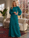 Jersey A-Line Crew Neck Formal Dresses with 3D Flowers