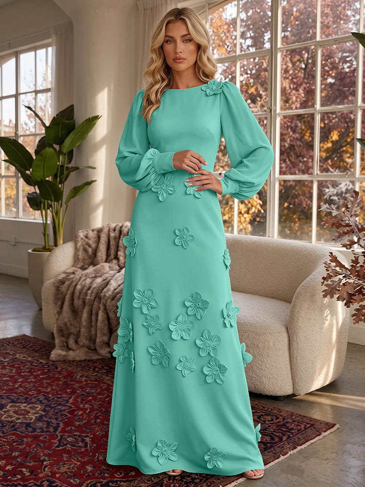 Jersey A-Line Crew Neck Formal Dresses with 3D Flowers