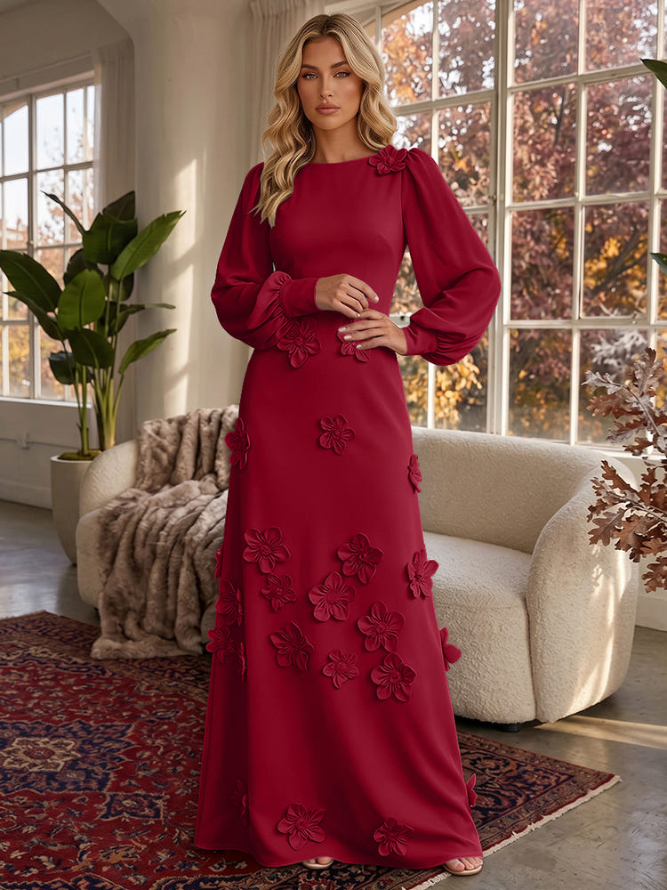 Jersey A-Line Crew Neck Formal Dresses with 3D Flowers