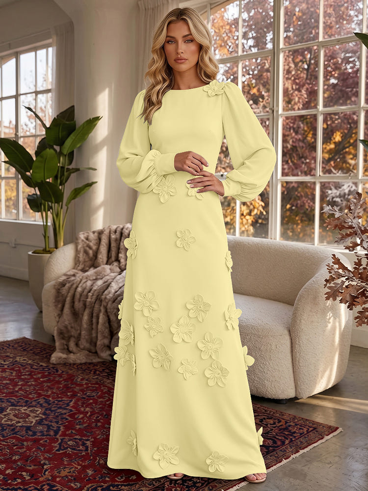 Jersey A-Line Crew Neck Formal Dresses with 3D Flowers