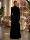 Velvet A-Line High Neck Formal Dresses with 3D Flowers
