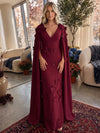 Jersey A-Line V Neck Formal Dresses with 3D Flowers