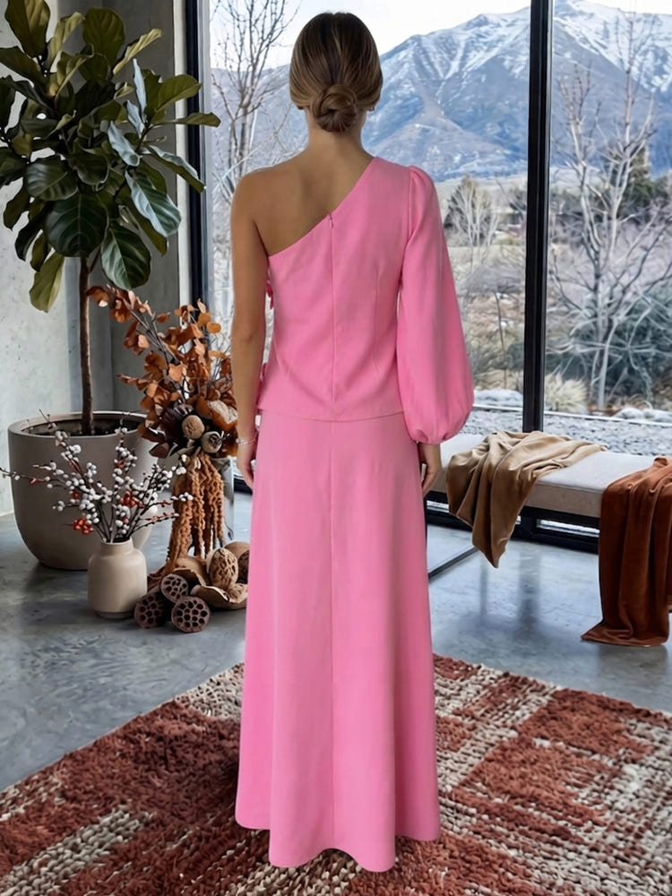 Jersey A-Line One Shoulder Formal Dresses with 3D Flowers