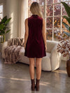 Velvet A-Line High Neck Formal Dresses with 3D Flowers