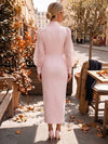 Satin Sheath High Neck Formal Dresses with 3D Flowers
