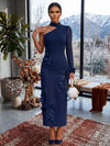 Jersey Sheath One Shoulder Formal Dresses with 3D Flowers