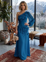 Jersey A-Line One Shoulder Formal Dresses with 3D Flowers