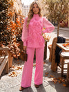 Jersey Pantsuit High Neck Sets with 3D Flowers