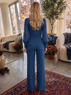 Jersey Pantsuit High Neck Sets with 3D Flowers