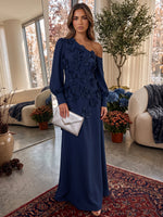Jersey A-Line One Shoulder Formal Dresses with 3D Flowers