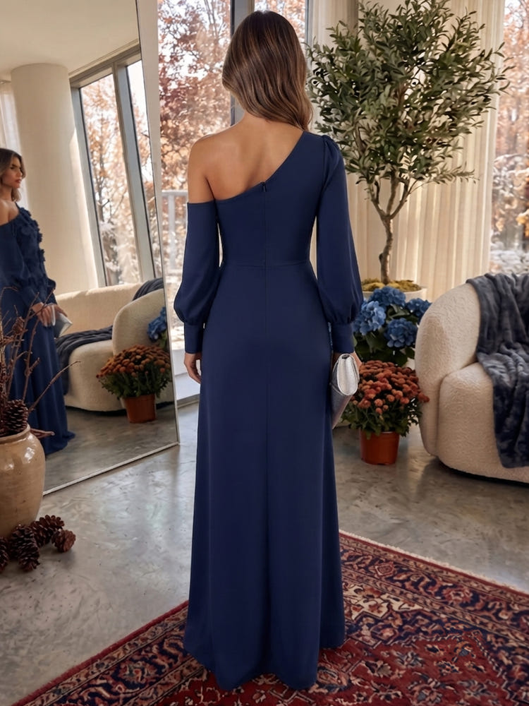 Jersey A-Line One Shoulder Formal Dresses with 3D Flowers