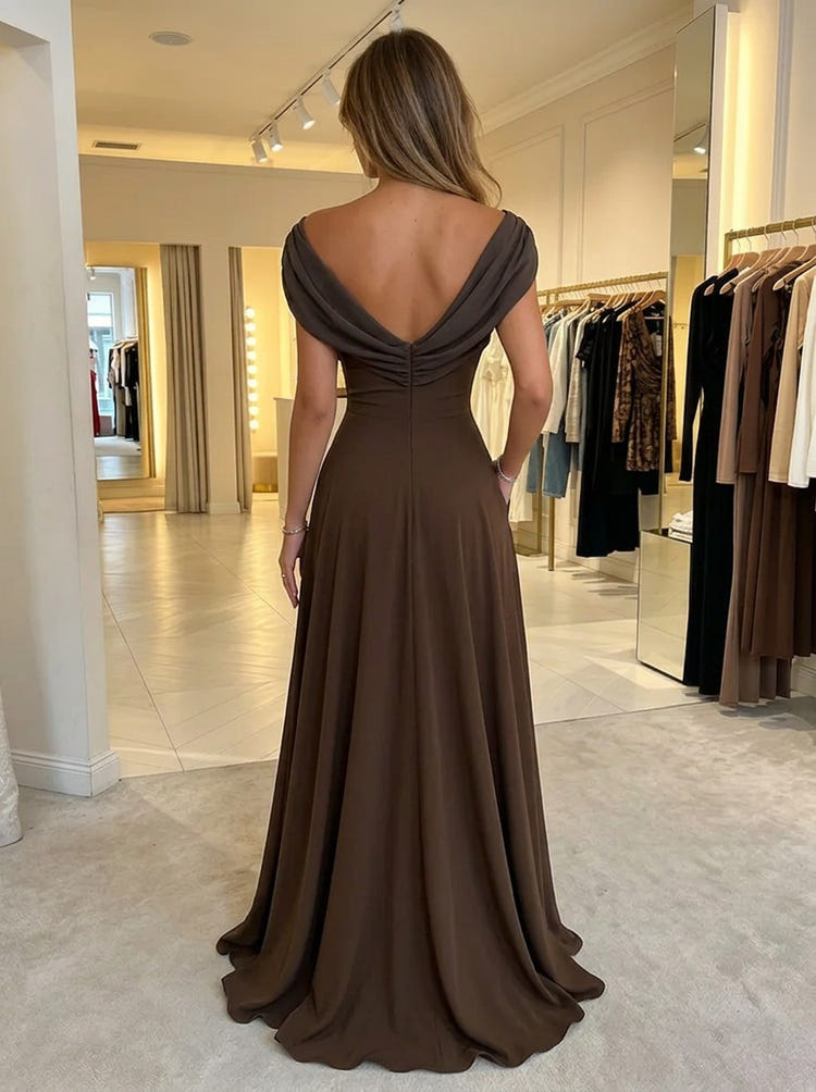 Jersey A-Line V Neck Formal Dresses with Side Slit