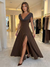 Jersey A-Line V Neck Formal Dresses with Side Slit