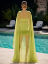 Jersey Bodycon Spaghetti Straps Formal Dresses with Sheer Chiffon Flowing Cape